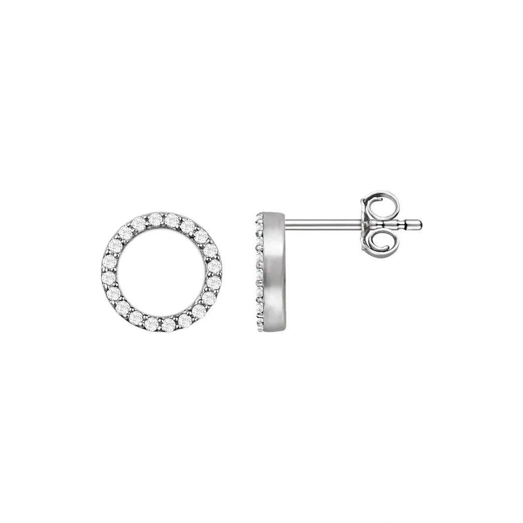 14K White Gold Diamond Open Halo Diamond Drop Earrings