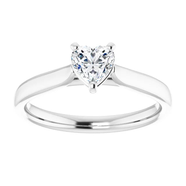 14K White Gold Heart Center Diamond Engagement Ring