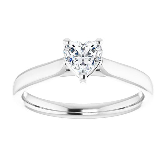 14K White Gold Heart Center Diamond Engagement Ring