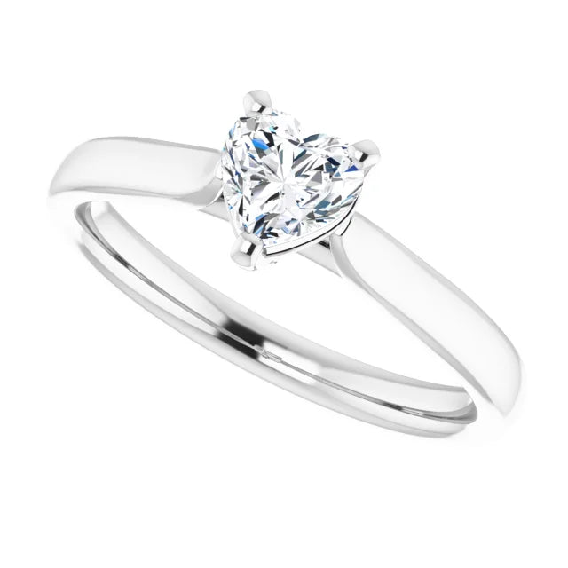 14K White Gold Heart Center Diamond Engagement Ring