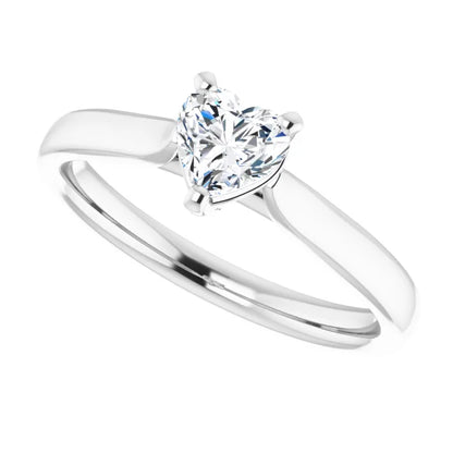14K White Gold Heart Center Diamond Engagement Ring