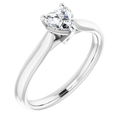 14K White Gold Heart Center Diamond Engagement Ring