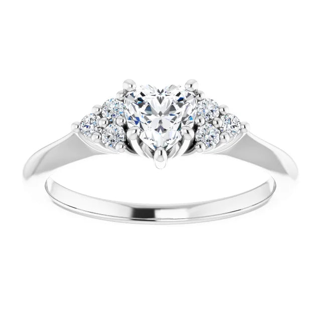 14K White Gold Heart Diamond Cluster Engagement Ring