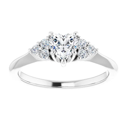14K White Gold Heart Diamond Cluster Engagement Ring