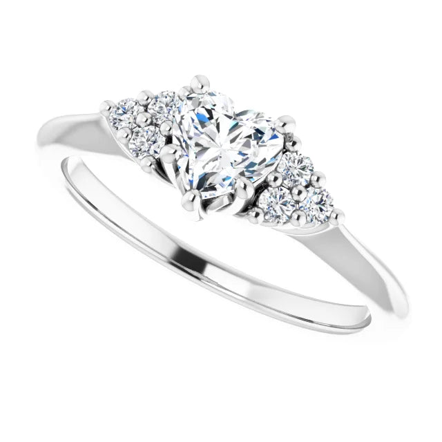 14K White Gold Heart Diamond Cluster Engagement Ring