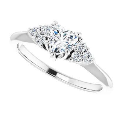 14K White Gold Heart Diamond Cluster Engagement Ring