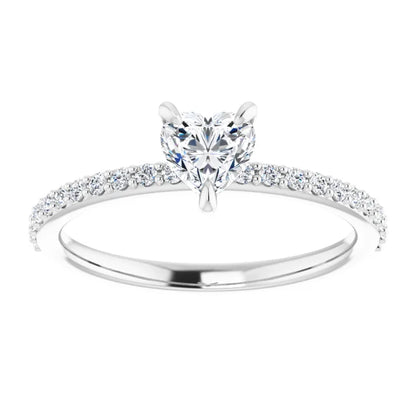 14K White Gold Heart Diamond Pavé Engagement Ring
