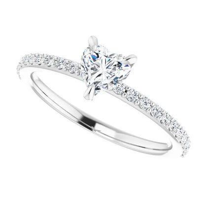 14K White Gold Heart Diamond Pavé Engagement Ring