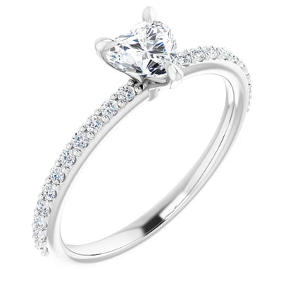 14K White Gold Heart Diamond Pavé Engagement Ring