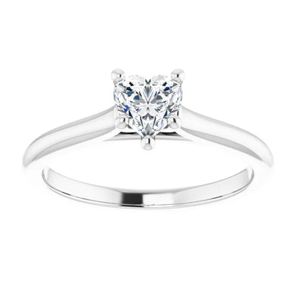 14K White Gold Heart Diamond Slim Band Solitaire Engagement Ring