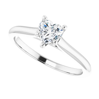 14K White Gold Heart Diamond Slim Band Solitaire Engagement Ring