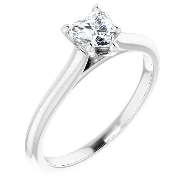 14K White Gold Heart Diamond Slim Band Solitaire Engagement Ring