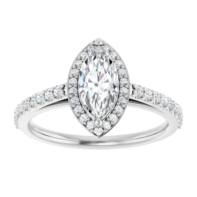 14K White Gold 1.01 CTW Marquise Halo Diamond Engagement Ring