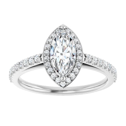 14K White Gold 1.01 CTW Marquise Halo Diamond Engagement Ring