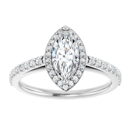 14K White Gold 1.01 CTW Marquise Halo Diamond Engagement Ring