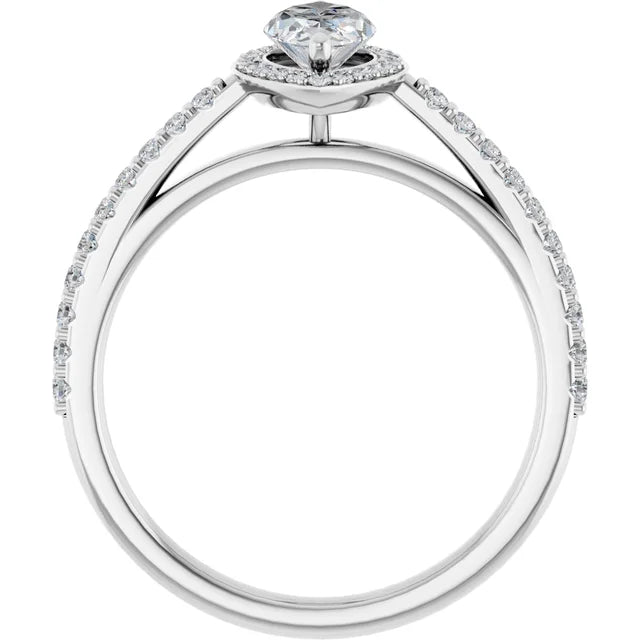 14K White Gold 1.01 CTW Marquise Halo Diamond Engagement Ring