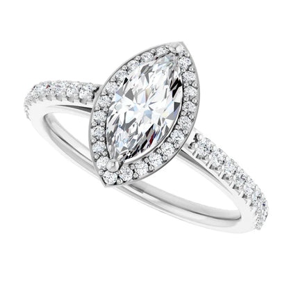 14K White Gold 1.01 CTW Marquise Halo Diamond Engagement Ring