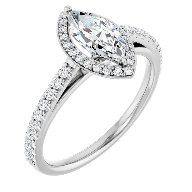 14K White Gold 1.01 CTW Marquise Halo Diamond Engagement Ring