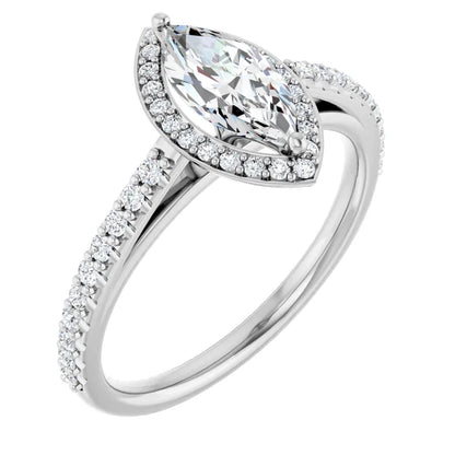 14K White Gold 1.01 CTW Marquise Halo Diamond Engagement Ring