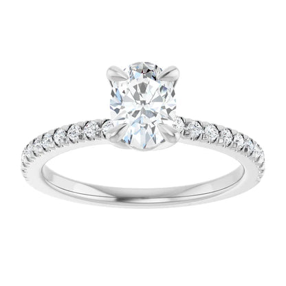 14K White Gold Oval 1.00 CTW Pavé Diamond Engagement Ring