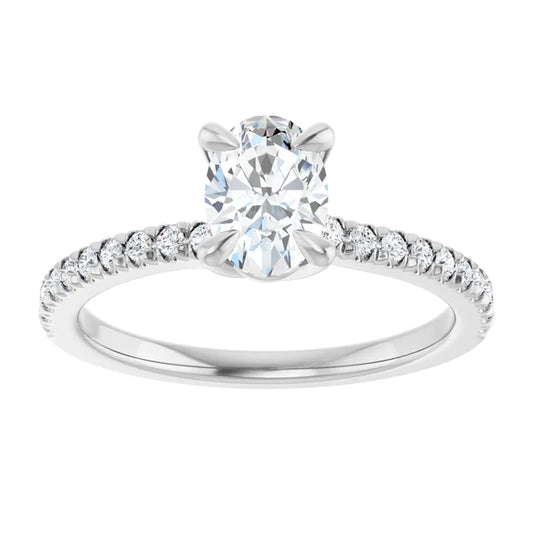 14K White Gold Oval 1.00 CTW Pavé Diamond Engagement Ring