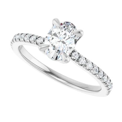 14K White Gold Oval 1.00 CTW Pavé Diamond Engagement Ring