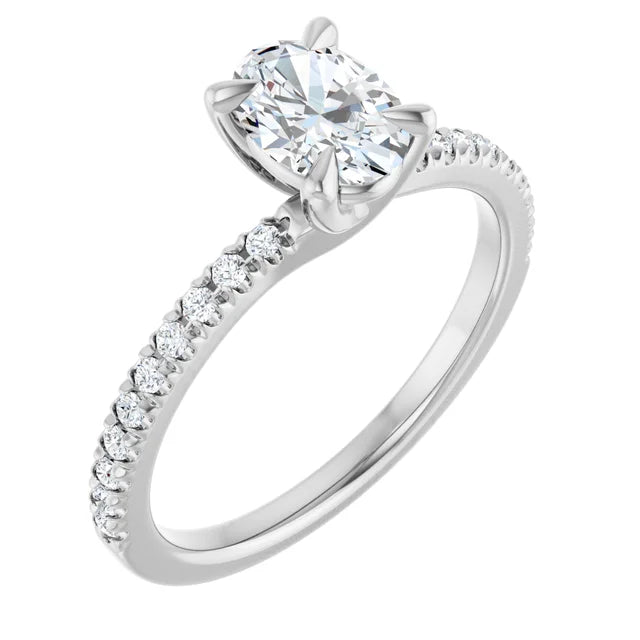 14K White Gold Oval 1.00 CTW Pavé Diamond Engagement Ring