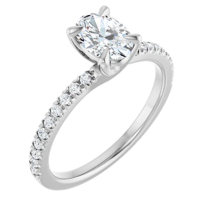 14K White Gold Oval 1.00 CTW Pavé Diamond Engagement Ring