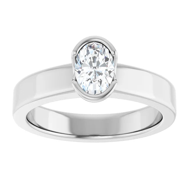 14K White Gold 0.51 CTW Oval Cut Bezel Diamond Engagement Ring