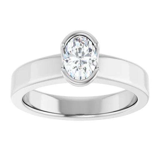 14K White Gold 0.51 CTW Oval Cut Bezel Diamond Engagement Ring