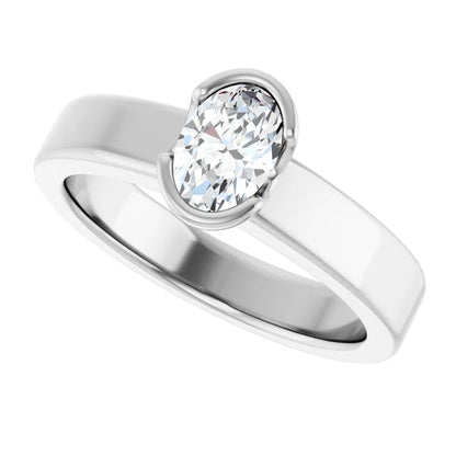 14K White Gold 0.51 CTW Oval Cut Bezel Diamond Engagement Ring