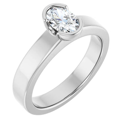 14K White Gold 0.51 CTW Oval Cut Bezel Diamond Engagement Ring