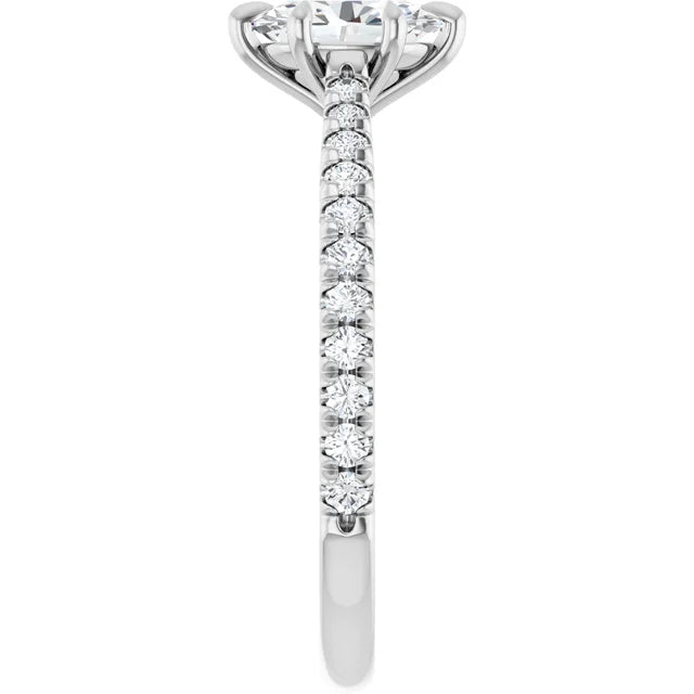 14K White Gold 0.99 CTW Oval Cut Cathedral Pavé Diamond Engagement Ring-diamondnetjewellery