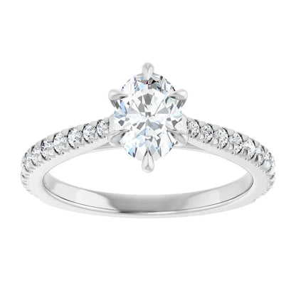 14K White Gold 0.99 CTW Oval Cut Cathedral Pavé Diamond Engagement Ring-diamondnetjewellery