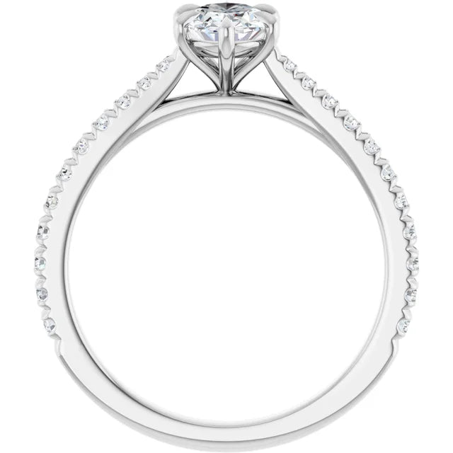 14K White Gold 0.99 CTW Oval Cut Cathedral Pavé Diamond Engagement Ring-diamondnetjewellery
