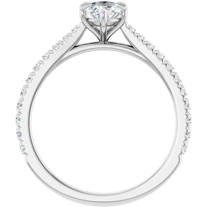 14K White Gold 0.99 CTW Oval Cut Cathedral Pavé Diamond Engagement Ring-diamondnetjewellery