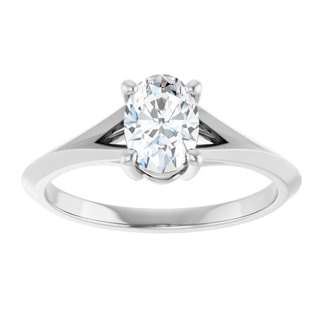 14K White Gold 0.80 CTW Oval Cut Split Shank Solitaire Diamond Engagement Ring-diamondnetjewellery