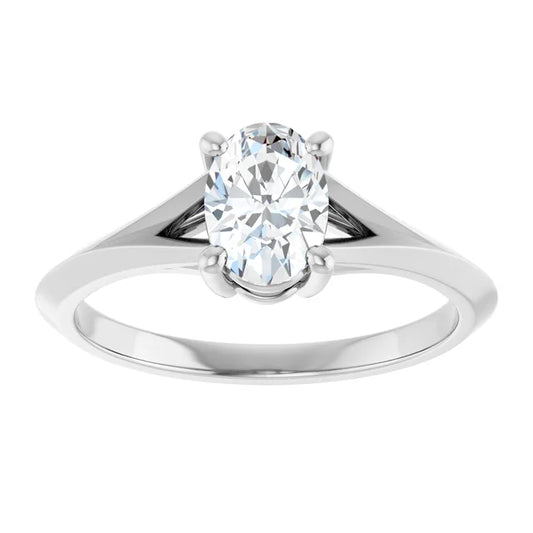 14K White Gold 0.80 CTW Oval Cut Split Shank Solitaire Diamond Engagement Ring