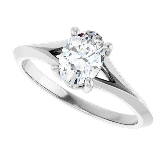 14K White Gold 0.80 CTW Oval Cut Split Shank Solitaire Diamond Engagement Ring-diamondnetjewellery