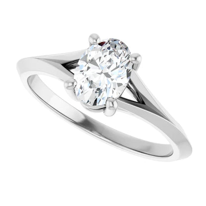 14K White Gold 0.80 CTW Oval Cut Split Shank Solitaire Diamond Engagement Ring-diamondnetjewellery