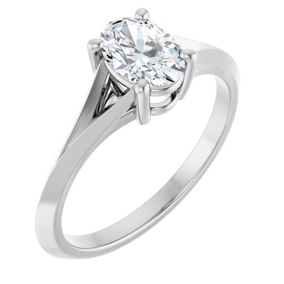 14K White Gold 0.80 CTW Oval Cut Split Shank Solitaire Diamond Engagement Ring-diamondnetjewellery
