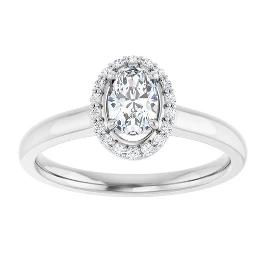 14K White Gold 0.49 CTW Oval Cut Halo Diamond Engagement Ring