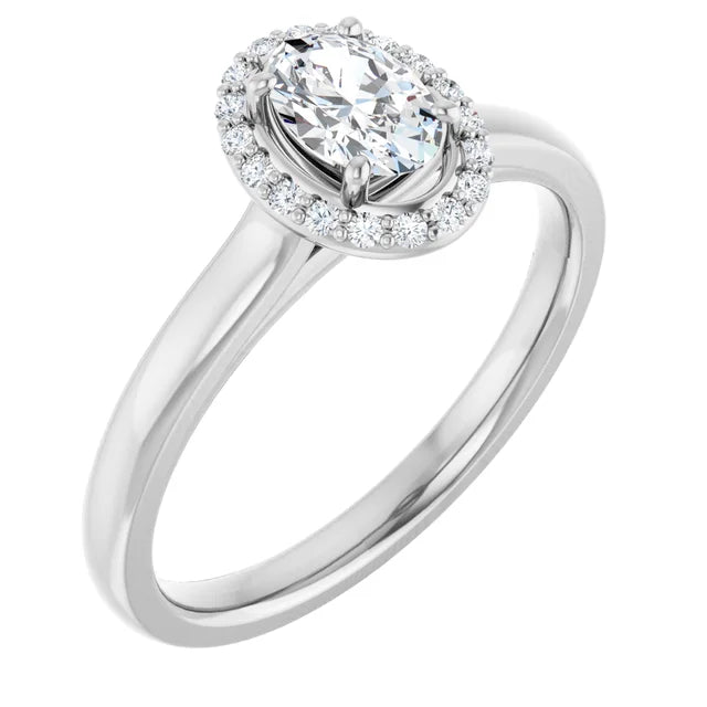14K White Gold 0.49 CTW Oval Cut Halo Diamond Engagement Ring