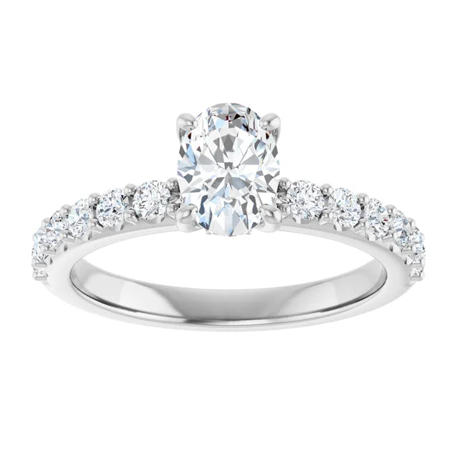 14K White Gold 1.08 CTW Oval Cut Pavé Diamond Engagement Ring-diamondnetjewellery