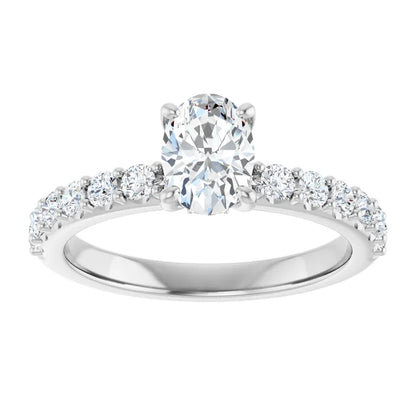 14K White Gold 1.08 CTW Oval Cut Pavé Diamond Engagement Ring-diamondnetjewellery
