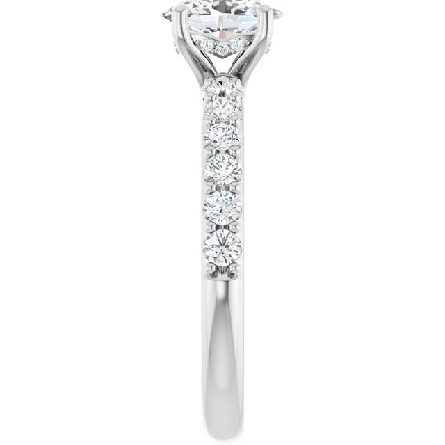 14K White Gold 1.08 CTW Oval Cut Pavé Diamond Engagement Ring-diamondnetjewellery