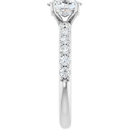 14K White Gold 1.08 CTW Oval Cut Pavé Diamond Engagement Ring-diamondnetjewellery