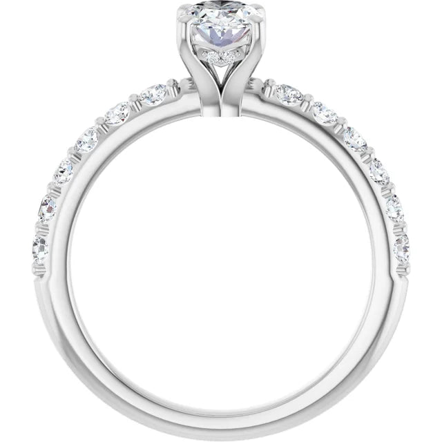 14K White Gold 1.08 CTW Oval Cut Pavé Diamond Engagement Ring-diamondnetjewellery