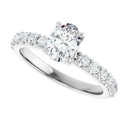 14K White Gold 1.08 CTW Oval Cut Pavé Diamond Engagement Ring-diamondnetjewellery