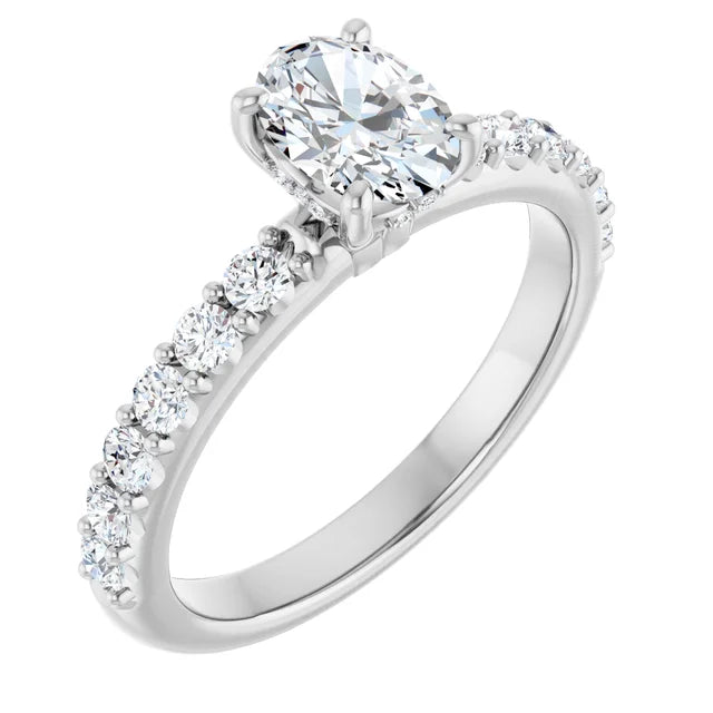 14K White Gold 1.08 CTW Oval Cut Pavé Diamond Engagement Ring-diamondnetjewellery